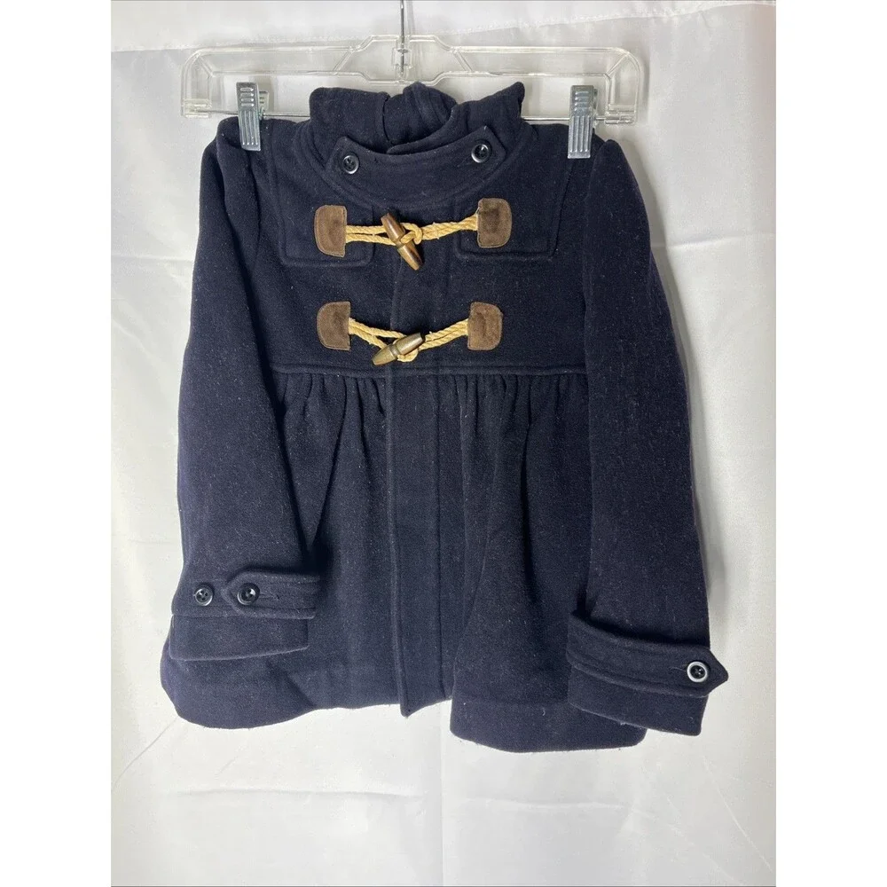 RALPH LAUREN Navy Blue Toggle Wool Blend Coat Hoodie Kids Sz 5 Classic